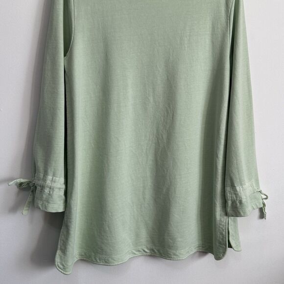 Soft Surroundings Sweatshirt M Seafoam Green Tie Cuffs Boat Neck Beachy Top - Picture 9 of 10